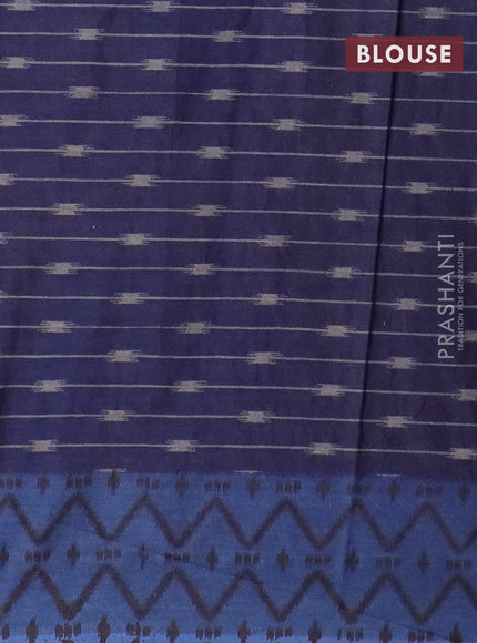 Muslin cotton saree grey and blue with geometric prints and printed border