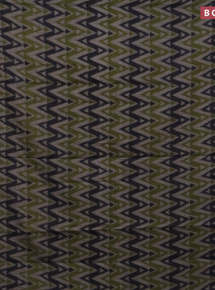 Muslin cotton saree grey and sap green with geometric prints and printed border