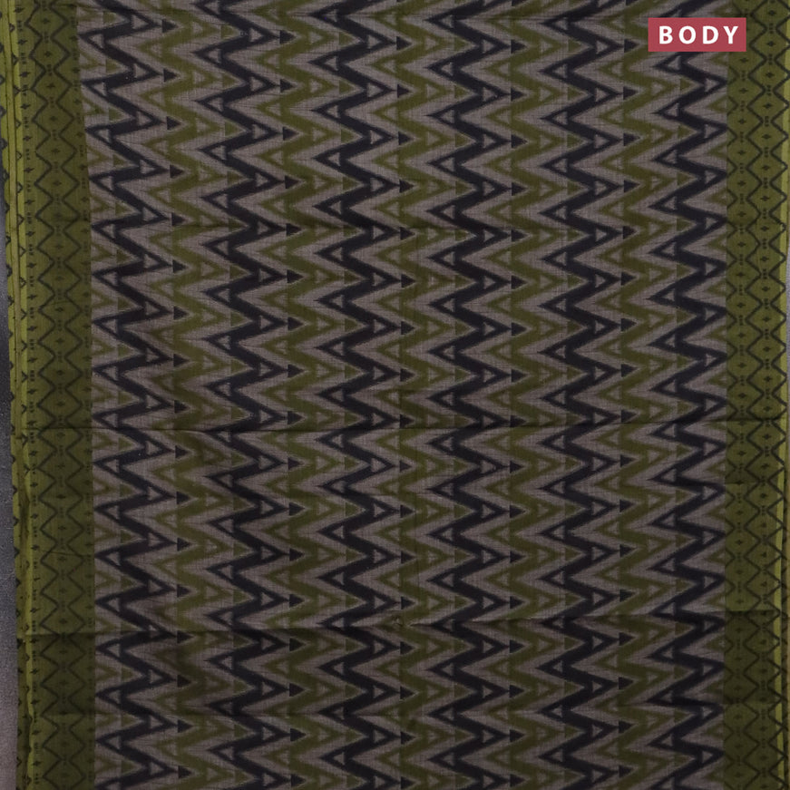 Muslin cotton saree grey and sap green with geometric prints and printed border