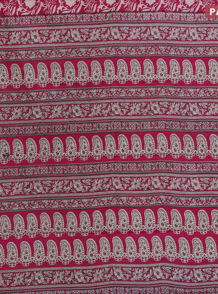 Muslin cotton saree pink and beige with allover prints and small zari woven border