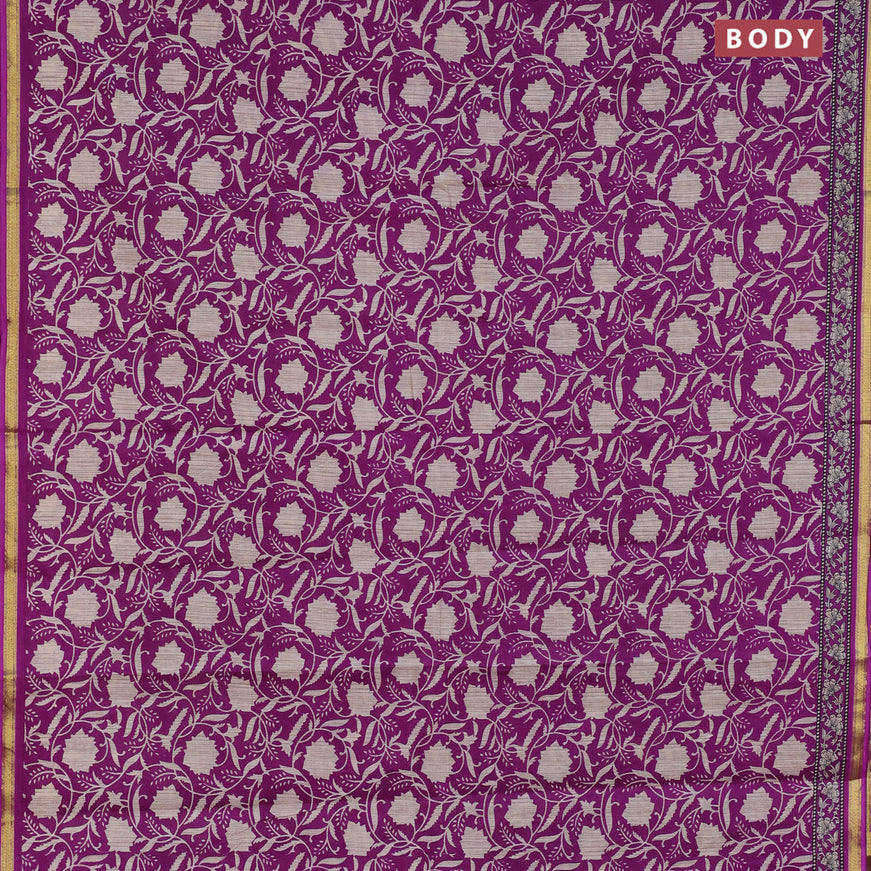 Muslin cotton saree purple and beige with allover prints and small zari woven border