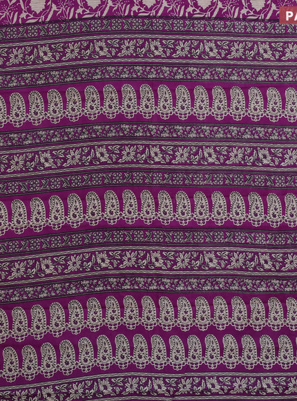 Muslin cotton saree purple and beige with allover prints and small zari woven border