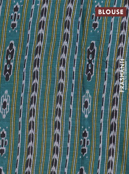 Muslin cotton saree purple and teal green with allover ikat prints and printed border