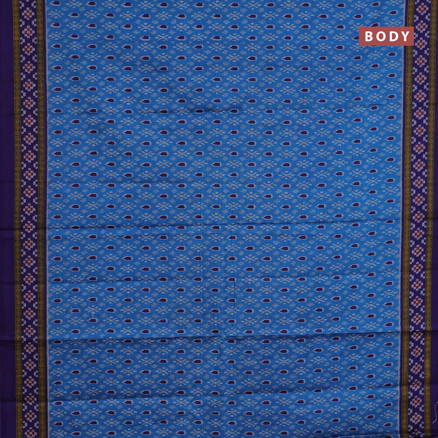 Muslin cotton saree cs blue and blue with allover ikat prints and printed border