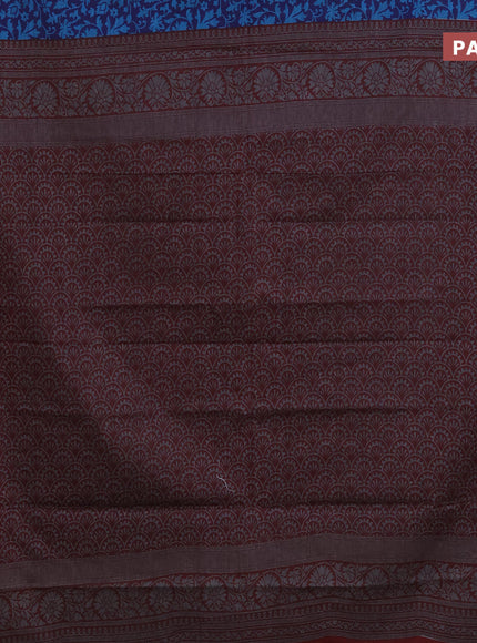 Muslin cotton saree blue and maroon with allover floral prints and thread woven border