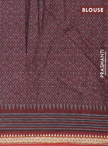 Muslin cotton saree blue and maroon with allover floral prints and thread woven border