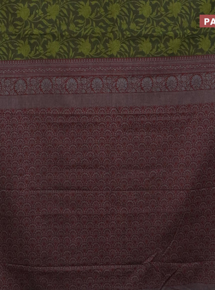 Muslin cotton saree sap green and maroon with allover floral prints and thread woven border