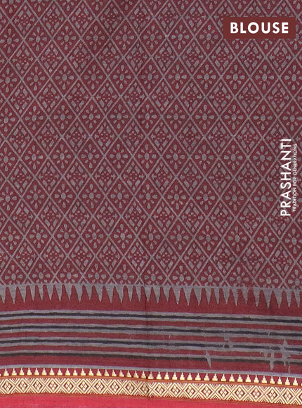 Muslin cotton saree sap green and maroon with allover floral prints and thread woven border