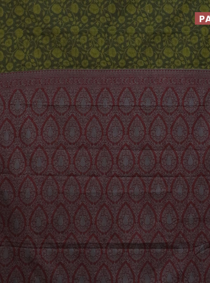 Muslin cotton saree sap green and maroon with allover floral prints and thread woven border