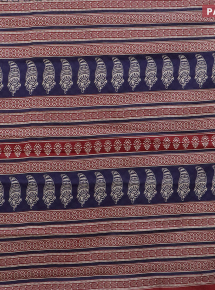 Muslin cotton saree blue and beige with allover floral prints and printed border