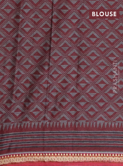 Muslin cotton saree peacock blue and maroon with allover prints and thread woven border