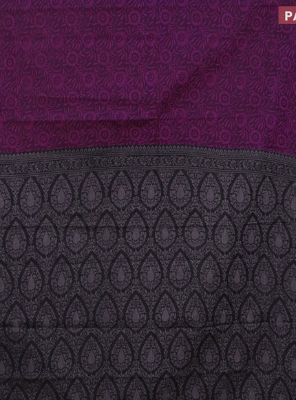 Muslin cotton saree purple and black with allover prints and thread woven border