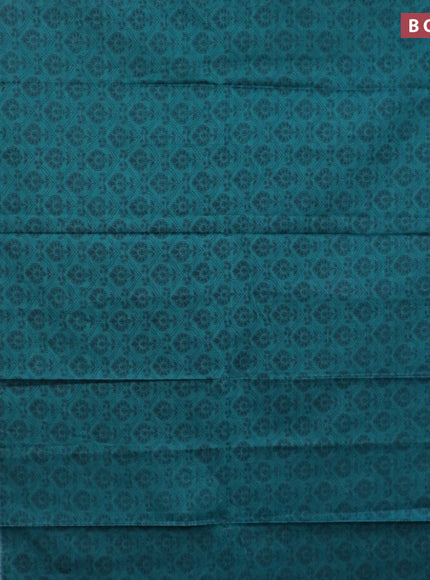 Muslin cotton saree teal green and maroon with allover prints and printed border