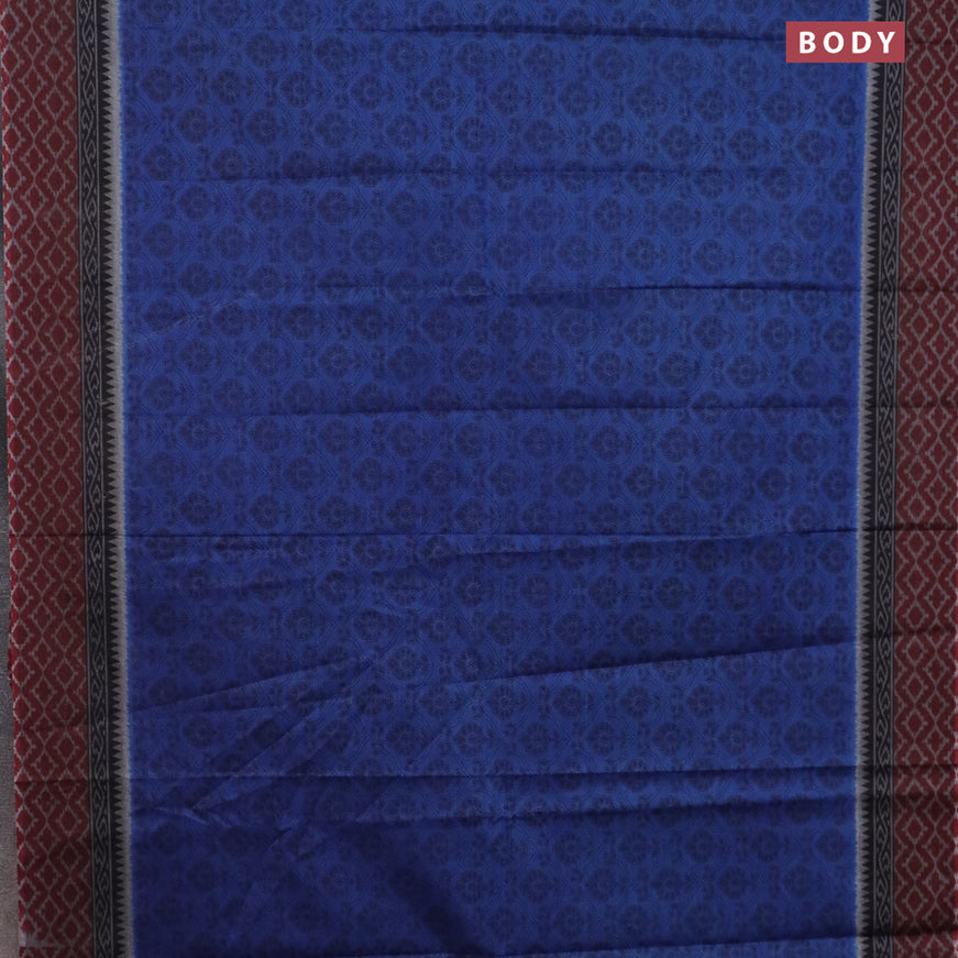 Muslin cotton saree blue and maroon with allover prints and printed border