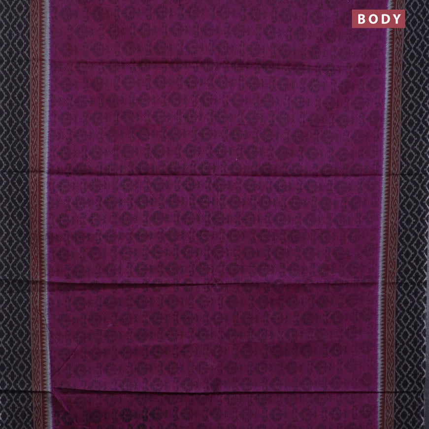 Muslin cotton saree dark magenta pink and black with allover prints and printed border