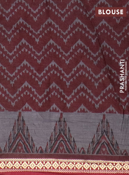 Muslin cotton saree blue and grey maroon with allover floral prints and thread woven border