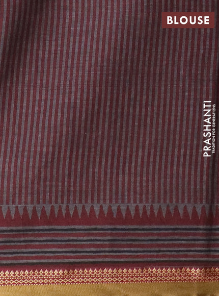 Muslin cotton saree blue and maroon with allover warli prints and thread woven border