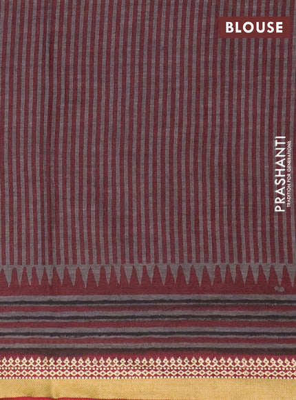 Muslin cotton saree sap green and maroon with allover warli prints and thread woven border