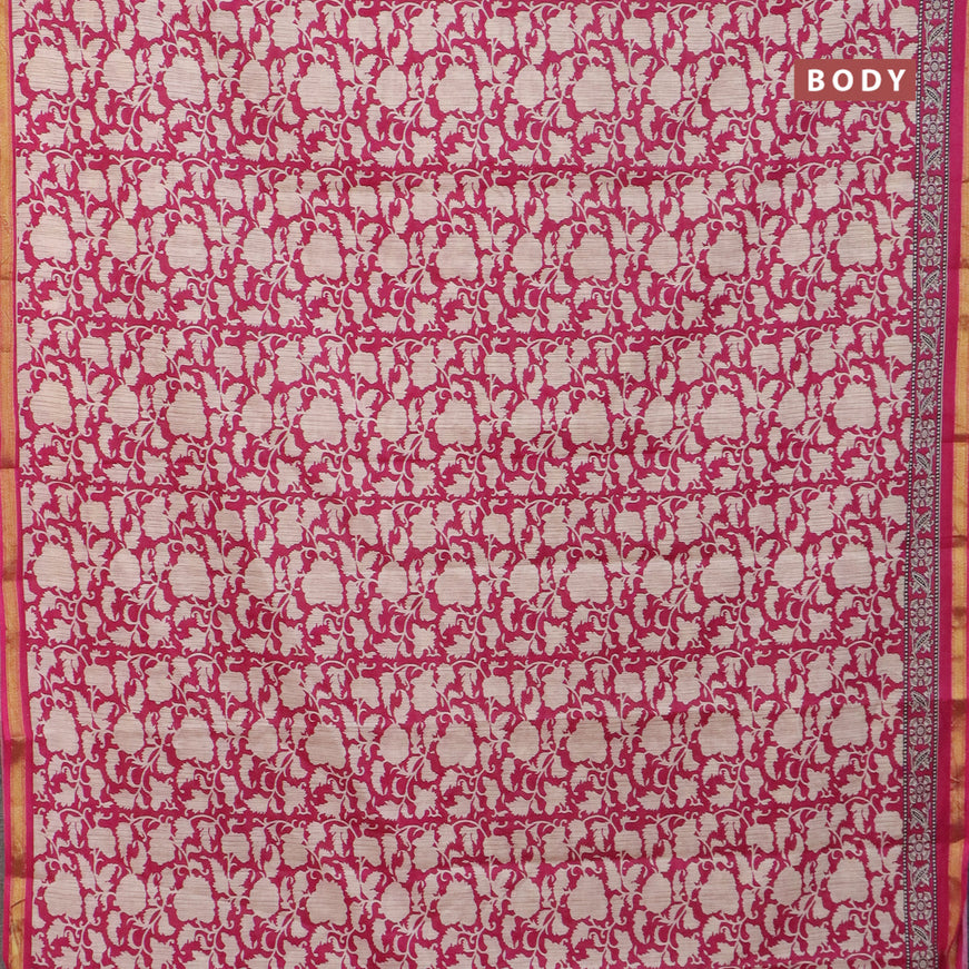 Muslin cotton saree pink and beige with allover prints and small zari woven border