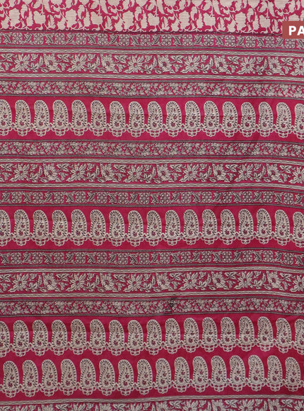 Muslin cotton saree pink and beige with allover prints and small zari woven border