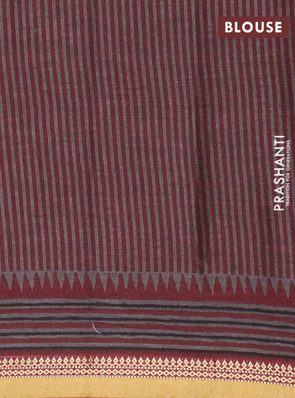 Muslin cotton saree sap green and maroon with allover warli prints and thread woven border