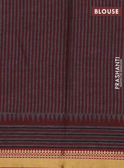 Muslin cotton saree blue and maroon with allover warli prints and thread woven border