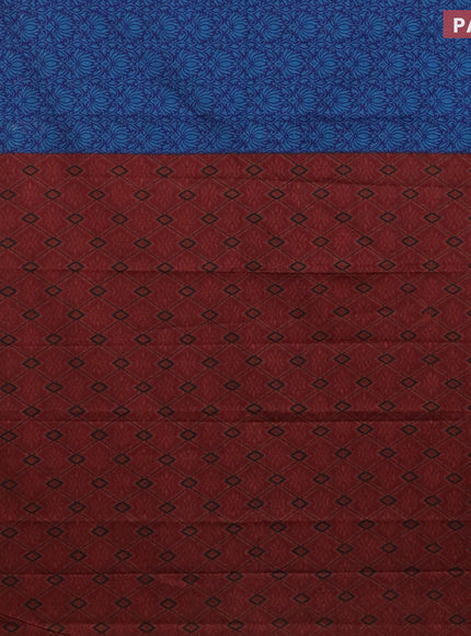 Muslin cotton saree dark blue and maroon with allover floral prints and zari woven border