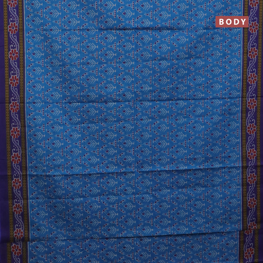 Muslin cotton saree cs blue and blue with allover ikat prints and printed border