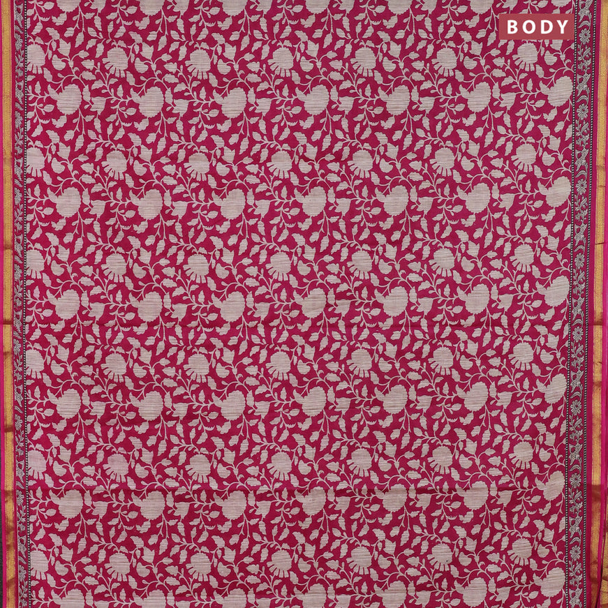 Muslin cotton saree pink and beige with allover prints and small zari woven border