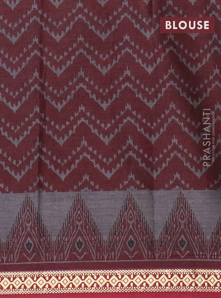 Muslin cotton saree dark blue and maroon with allover prints and thread woven border