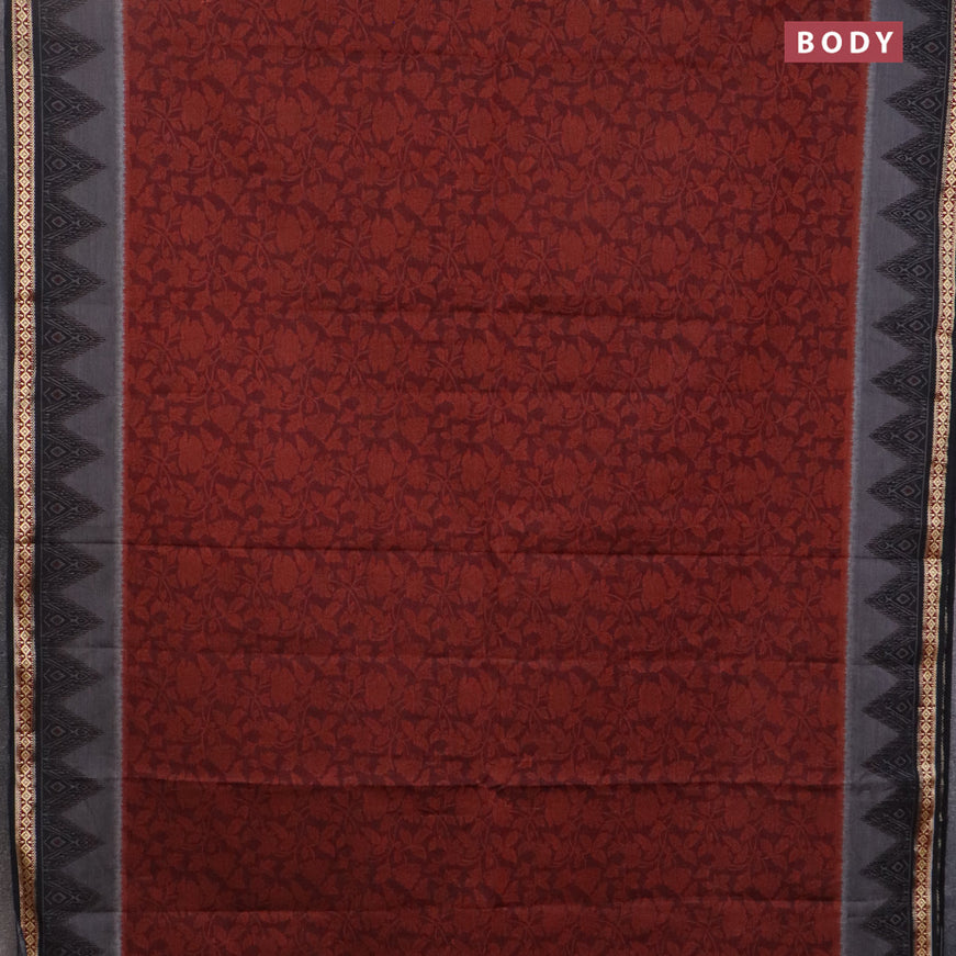 Muslin cotton saree maroon and black with allover prints and thread woven border