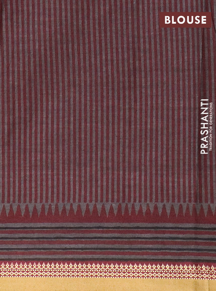 Muslin cotton saree sap green and grey maroon with allover warli prints and thread woven border