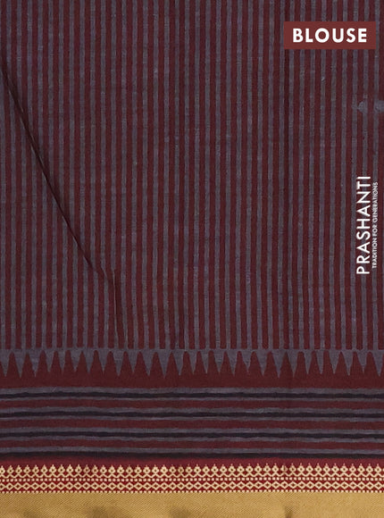 Muslin cotton saree blue and grey maroon with allover warli prints and thread woven border