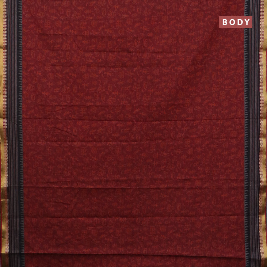 Muslin cotton saree maroon and grey maroon with allover warli prints and thread woven border