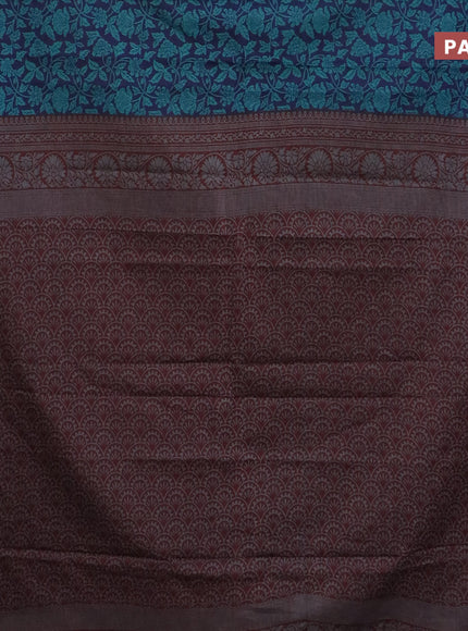 Muslin cotton saree blue and maroon with allover kalamkari prints and thread woven border