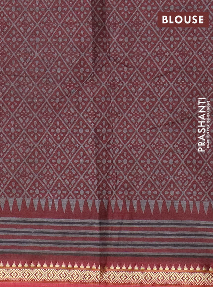 Muslin cotton saree blue and maroon with allover kalamkari prints and thread woven border