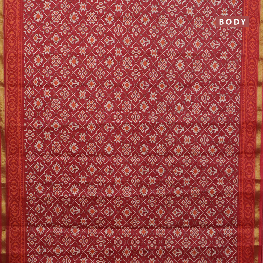 Muslin cotton saree red with allover ikat prints and small zari woven border