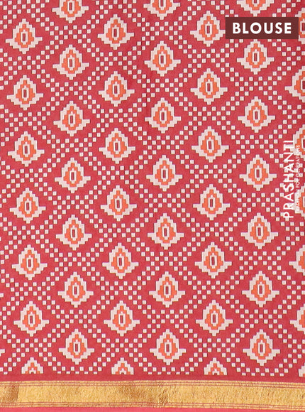 Muslin cotton saree red with allover ikat prints and small zari woven border