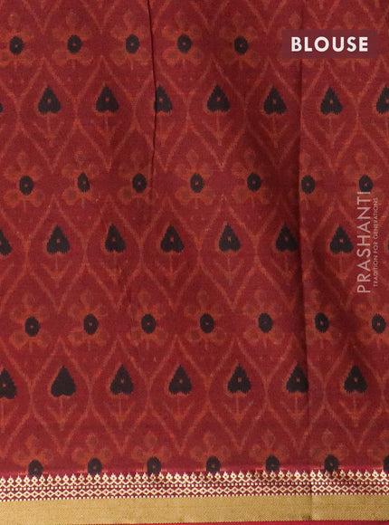 Muslin cotton saree dark mustard and maroon with allover prints and thread woven border