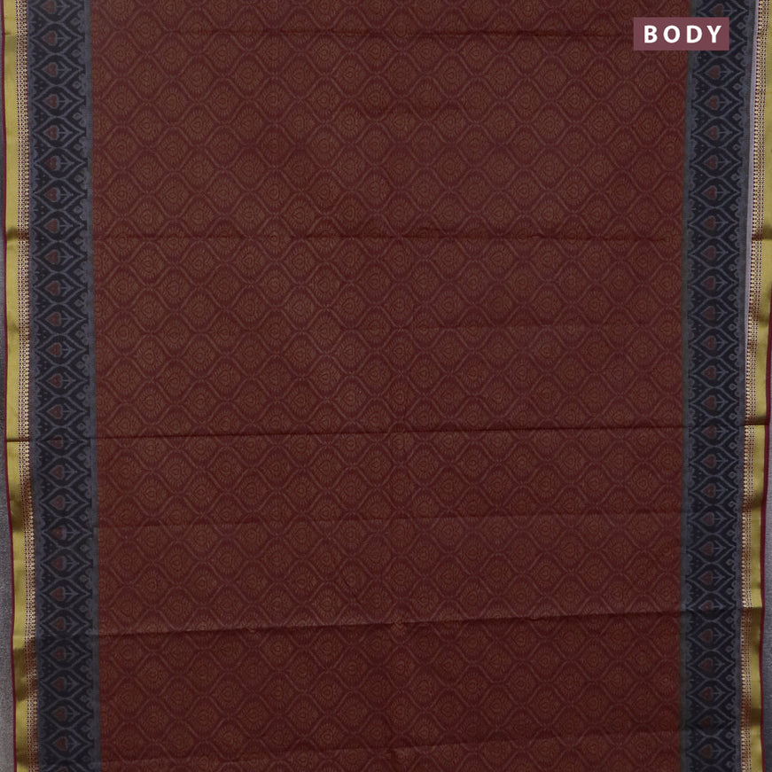 Muslin cotton saree maroon and grey with allover prints and thread woven border