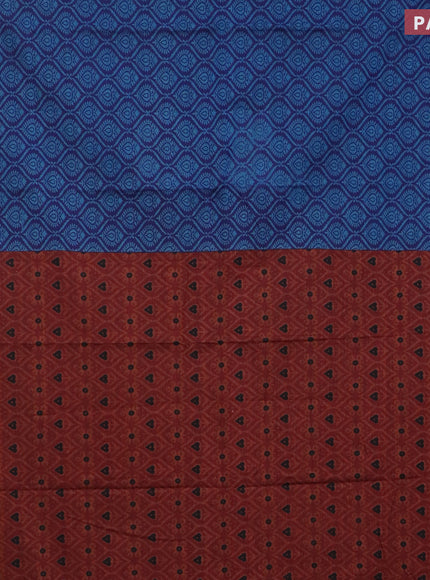 Muslin cotton saree blue and maroon with allover prints and thread woven border