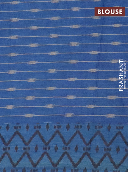 Muslin cotton saree grey black and blue with allover ikat prints and simple border