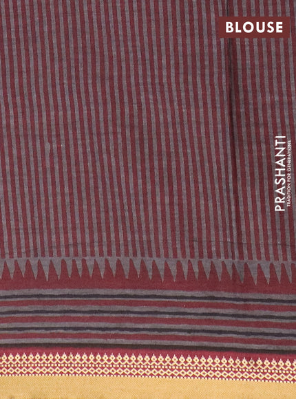 Muslin cotton saree blue and maroon with allover warli prints and thread woven border