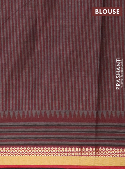 Muslin cotton saree sap green and maroon with allover warli prints and thread woven border