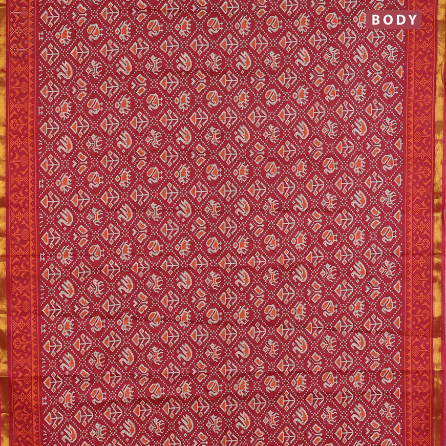 Muslin cotton saree red with allover patola prints and small zari woven border