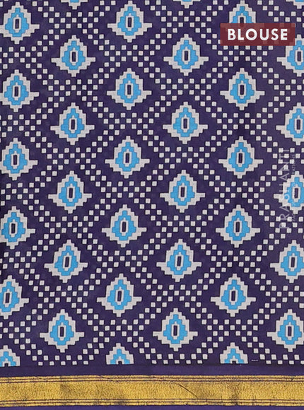 Muslin cotton saree blue with allover patola prints and small zari woven border