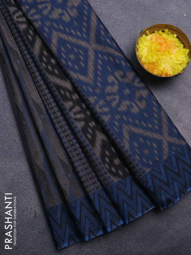 Muslin cotton saree grey and blue with allover prints and printed border