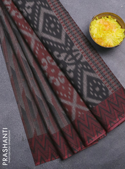 Muslin cotton saree grey and maroon with allover prints and printed border