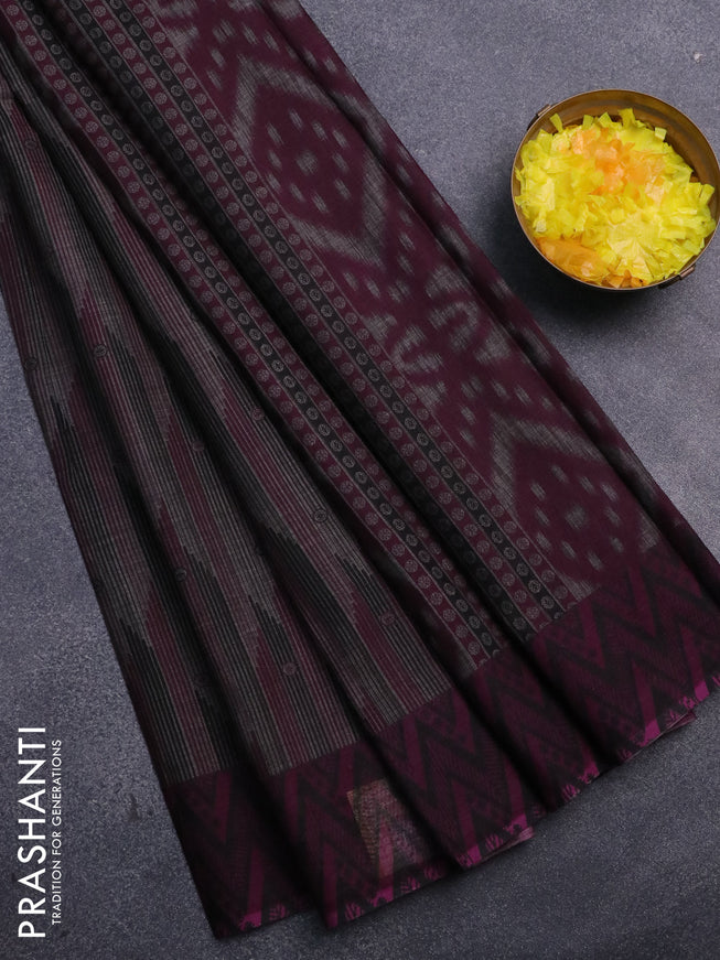 Muslin cotton saree grey and purple with allover prints and printed border