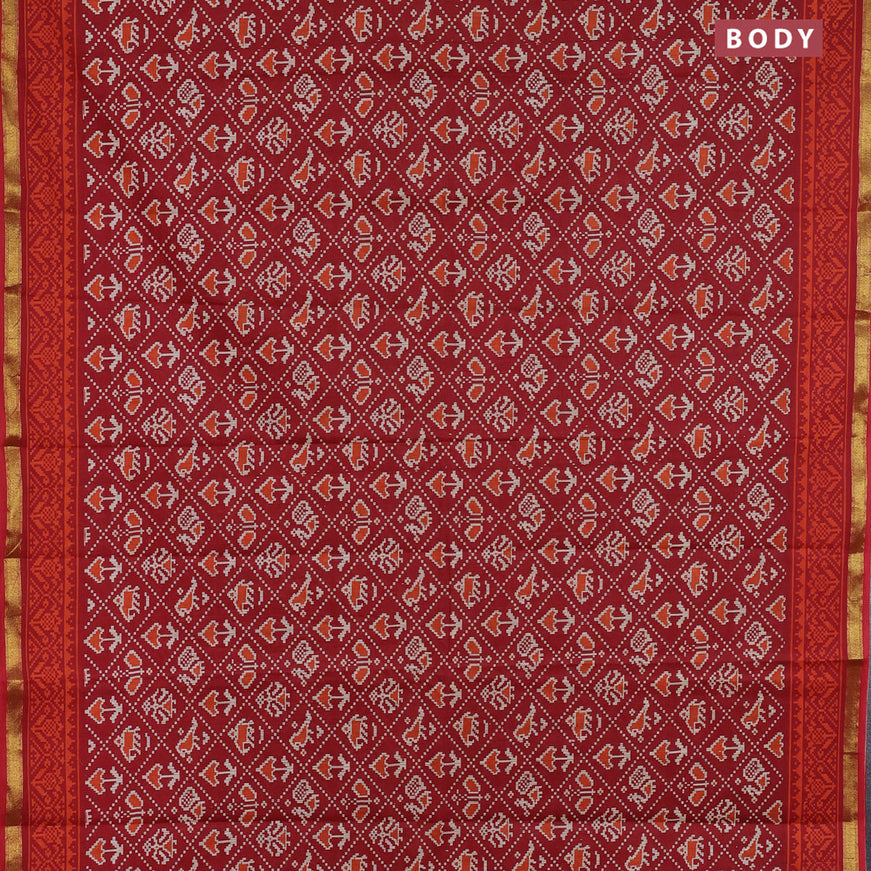 Muslin cotton saree red with allover patola prints and small zari woven border